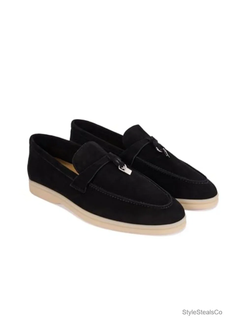 Genuine Suede Leather Loafers with Charm Accents Comfort Footbed